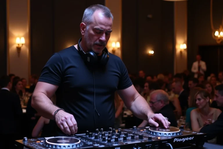 DJ professionnel derrière sa console lors d'un événement privé haut de gamme