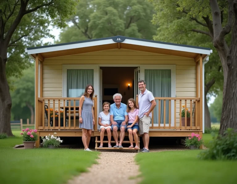 Famille avec mobil-home sur parcelle privée en Vendée entourée de verdure