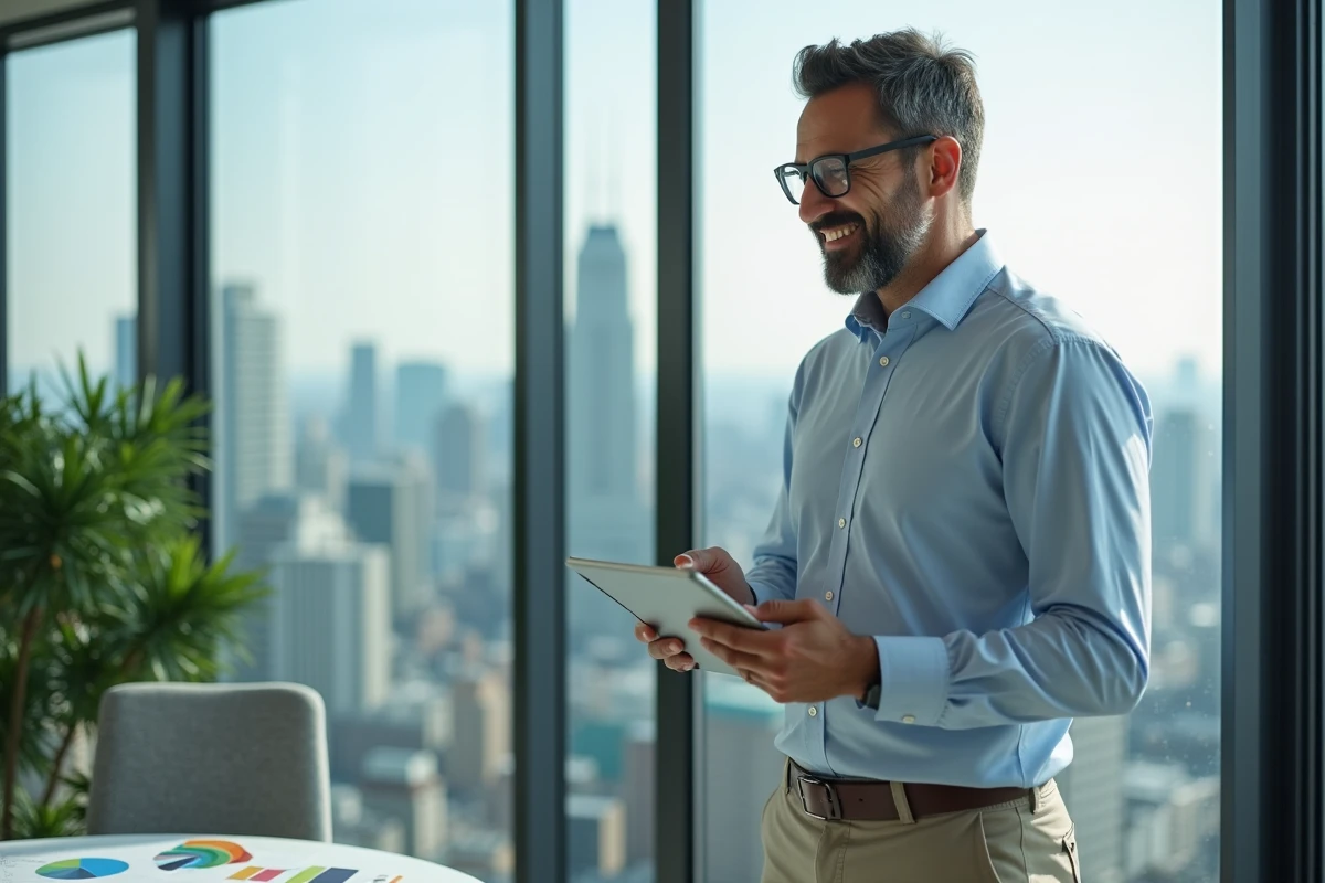 Homme d affaires regardant des graphiques dans un bureau