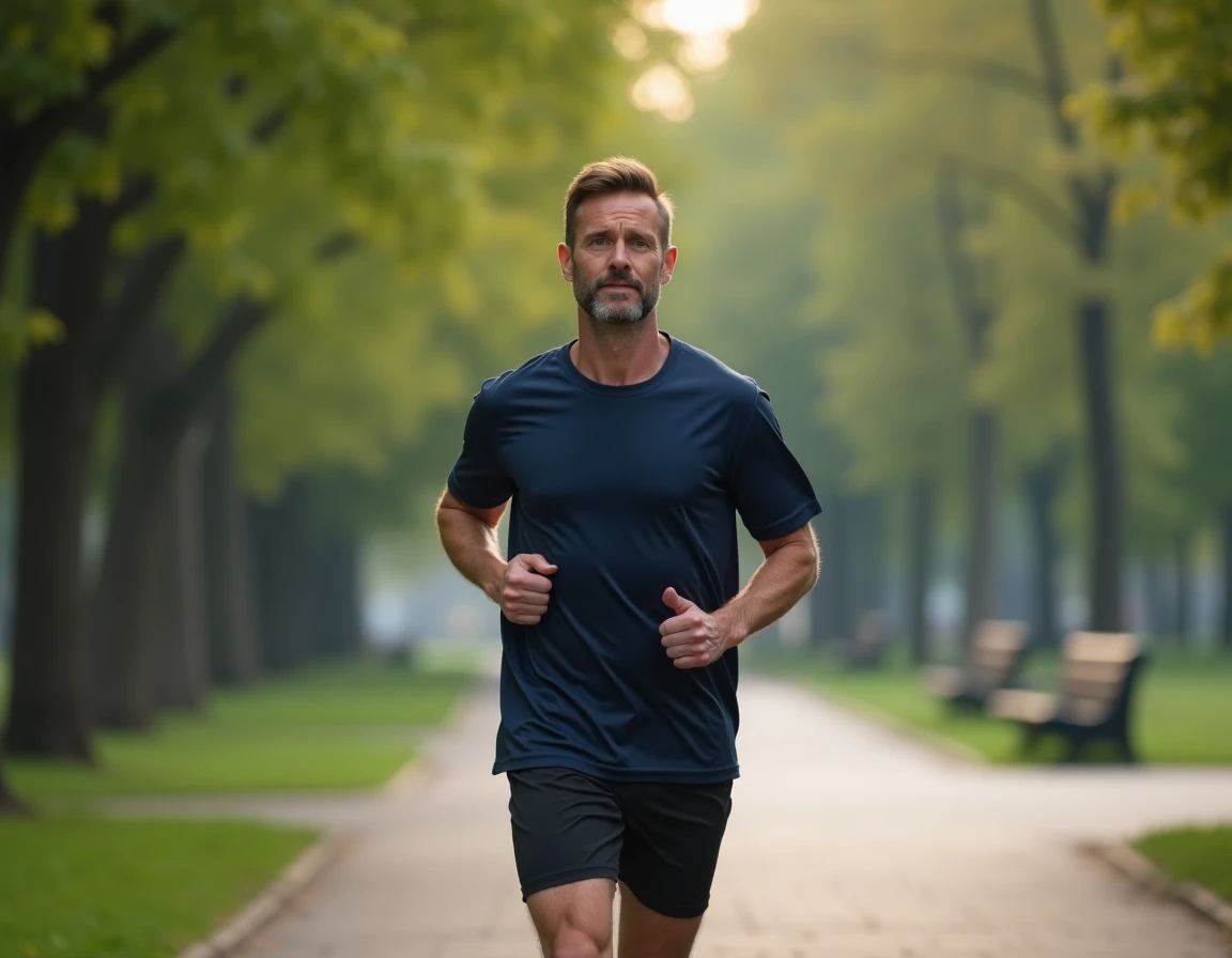 Homme faisant du jogging dans un parc urbain dans le cadre d'un programme de perte de poids de deux semaines